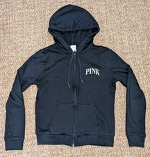 Victoria's Secret Womens Hoodie Small Petitr Black Zip Up Sweatshirt Love Pink