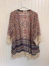 Jolt Floral Kimono Size Medium Crochet Detailing. Boho Festival Beach Cover Up