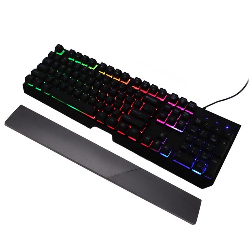 RGB Wired Keyboard With Wrist Rest 104 Keys Clear Characters Good Resilience DB - Photo 8/18