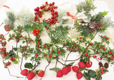 VTG Christmas Plastic Holly Berry Pine Floral Craft Pieces Picks Mixed Lot D4113