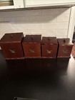 4 Vintage Wooden Eagle Canisters, Wood Lid, Plastic Liner, Colonial Style