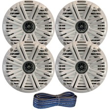 Kicker 6.5" 2-Way 195W Coaxial Marine Speakers 2 Pair w/White Grilles, Wire
