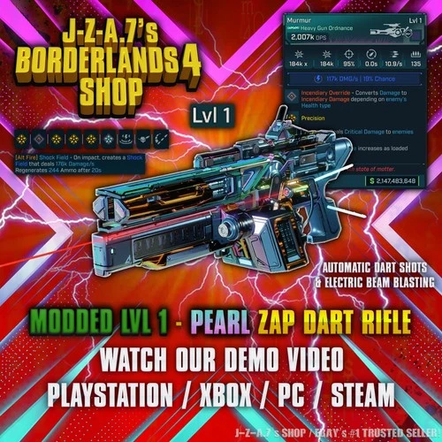 Borderlands 4✨ MODDED LVL ONE ZAP DART RIFLE AR PEARLESCENT BL4 ✅PC-PS-XBOX✨