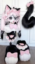 Fursuit Long Husky Fox Mascot Party Halloween Fur Cosplay head Tail shoes PAWS