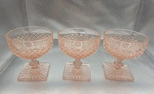 3 Pink Depression Glass Miss America pattern Cocktail Coupe Champagne Sherbet