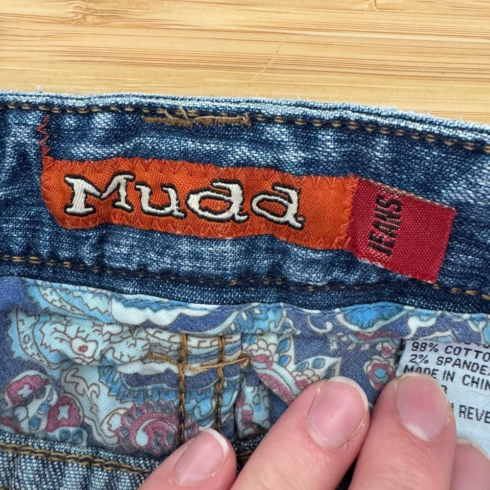 ¡De colección! Falda Mudd Jeans Denim Azul 3 Y2K Bordada Acampanada Midi Mujer Envejecida Foto 3 de 4