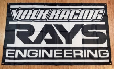 Flag Volk Nobori Jdm Rays Wheel Banner Garage Sign Racing Engineering Black Whee
