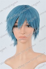 US 14inch Cosplay Wigs with Bangs Steel Blue Synthetic Heat Resistant Wigs