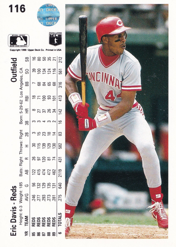 1990 Upper Deck #116 Eric Davis Cincinnati Reds + Yes 4 Free Mystery Cards - Picture 2 of 2