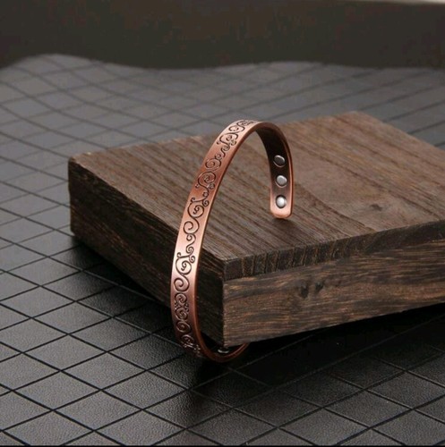 99.99% Pure Copper Vine Pattern Bracelet,Adjustable Magnetic Cuff, Unisex - Picture 3 of 6