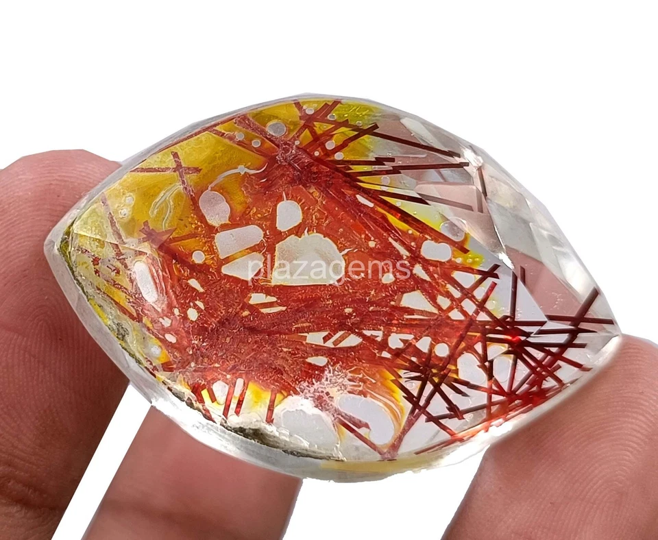 Rare Bi-Color Rutilated Quartz 97 Ct Certified Marquise Cut Loose Gemstone 4NUK - Image 3 of 4