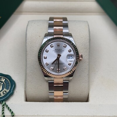 Rolex Datejust 31 NEW 2025 Silver 10 Diamond Two Tone Rose Gold Fluted Oyster