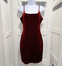 Vtg Windsor Y2K Mini Dress Red Velvet Small/Medium Glitter Bodycon Vamp Sexy