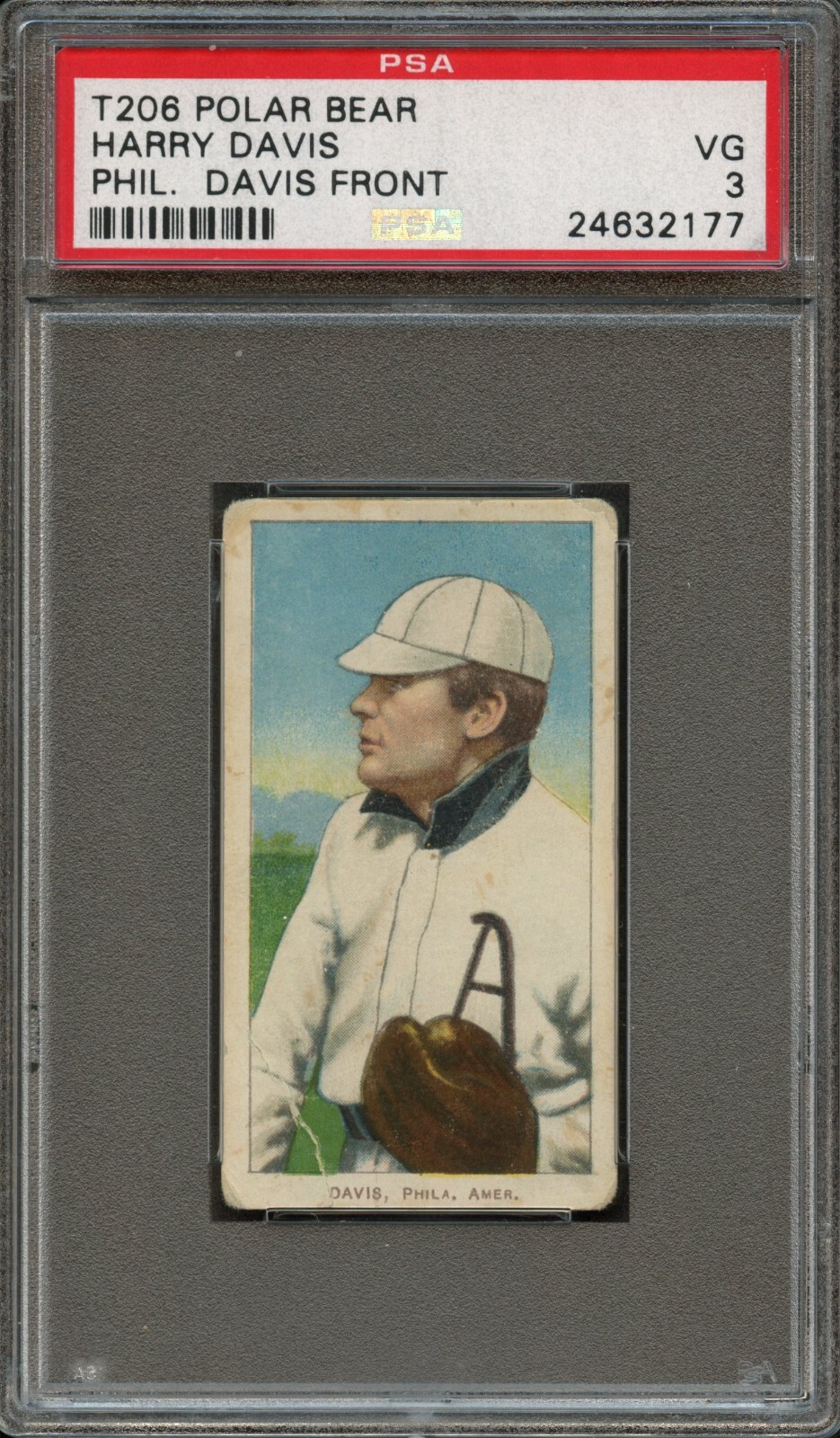 BB - 1909 - T206 - Polar Bear - Harry Davis, Davis Front - PSA 3 - VG