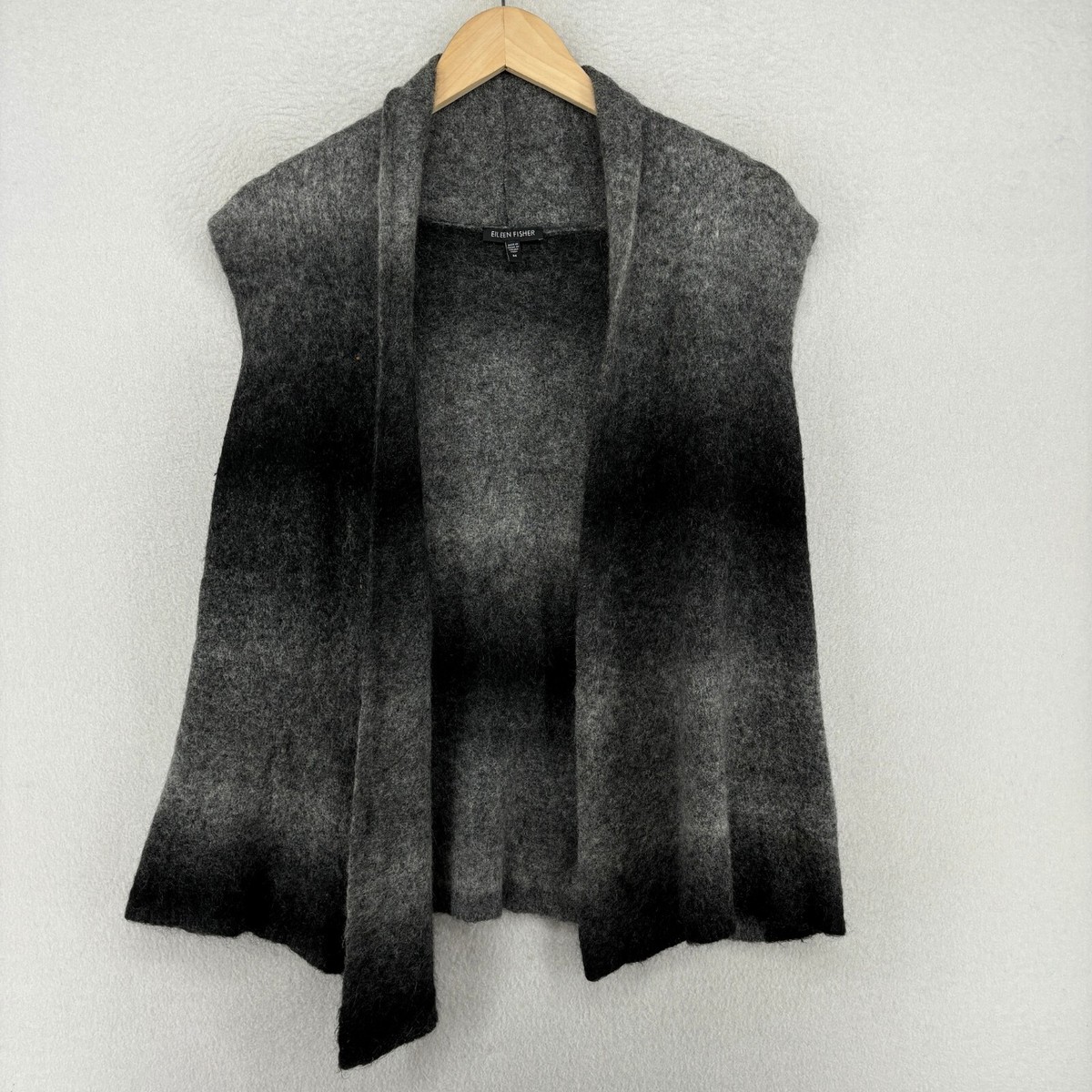 EILEEN FISHER Cardigan Vest M Mohair Wool Blend Striped Open Front Sweater  Gray