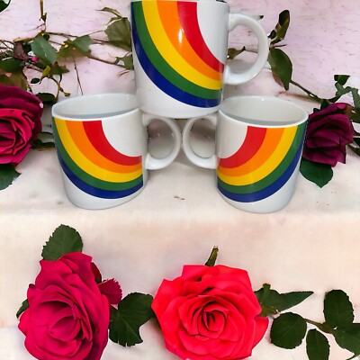 3 Vintage 1984  FTDA Rainbow Mugs Seen With Harry Styles & Stranger Things Set