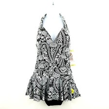 Rose Marie Reid Women's Halter Swimdress, Small 6-8 , Black / White