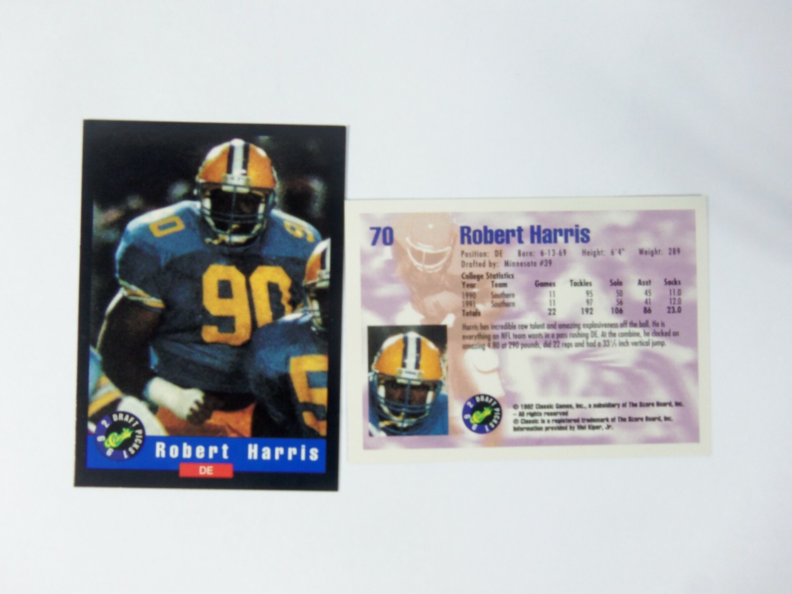 1992 Classic Draft Football Picks #70 Robert Harris RC Southern Jaguars