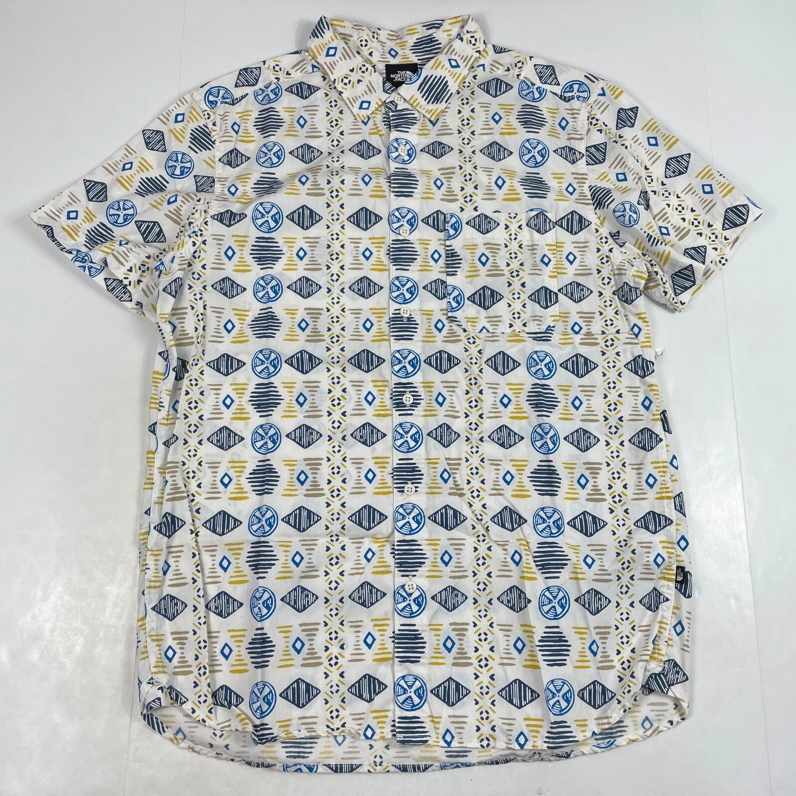 The North Face Shirt Men Large White Baytrail Short Sleeve Button Up Hiking Fish