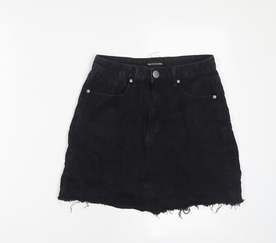 Prettylittlething Damen schwarz Baumwolle A-Linie Rock Größe 8 Reißverschluss