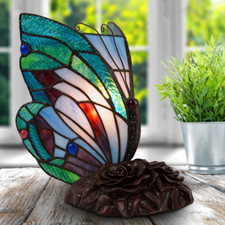 Vintage Tiffany Style Butterfly Lamp Colorful Stained Glass LED Table Desk Light