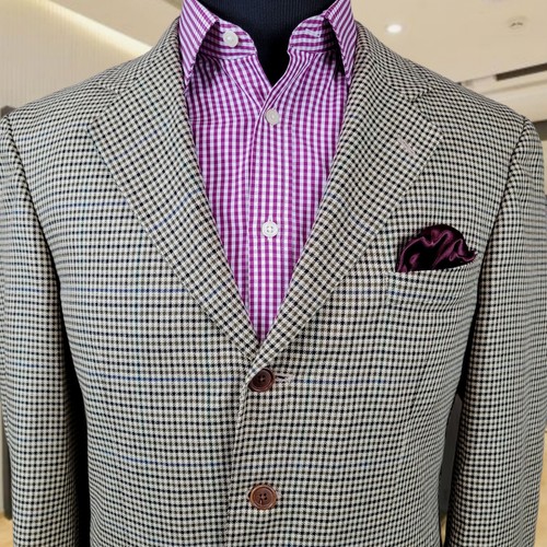 NAUTICA Blazer Silk Wool Stitch 40S Brown Glen Check Mens Sport Suit Coat Jacket - Picture 4 of 16