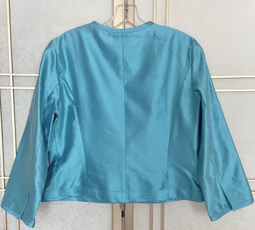 Agnona Classic Turquoise Raw Silk Short Jacket 3/4 Sleeve Zip Up IT/44 Lovely 8 - Picture 2 of 9