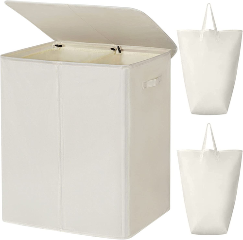 154L Double Laundry Basket with Lid and Removable Laundry Bags Large Collapsible - Picture 12 of 12