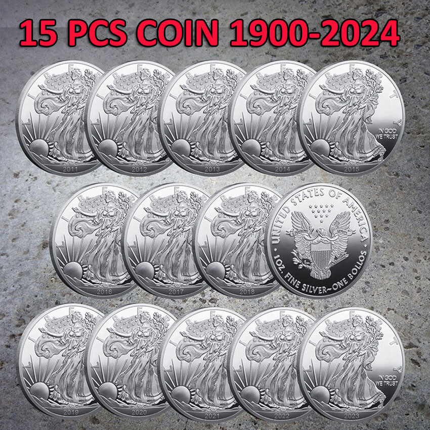 15PCS 1900-2024 Challenge Coin Silver Statue Of Liberty U.S.A Coin Commemorative