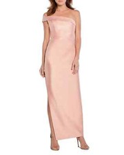  595. Aidan Mattox Jacquard One Shoulder Column Gown Champagne Rose 10