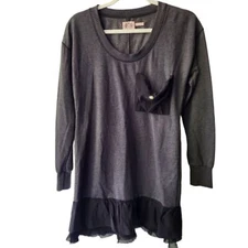 Vintage Juicy Couture Long Sleeve Fleece Sweater Dress Gray Black Ruffle Raw Hem