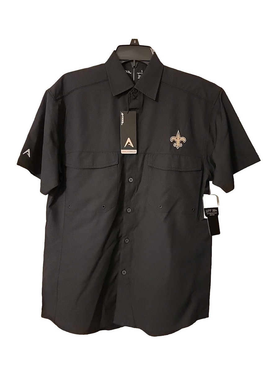 saints dress shirt Cutter & Buck New Orleans Saints Easy Care Stretch Oxford Stripe Mens Long Sleeve Button Down Shirt in Charcoal