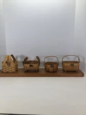 Rare Peterboro Basket Company Set Of 4 Miniature Baskets W/ Display Shelf