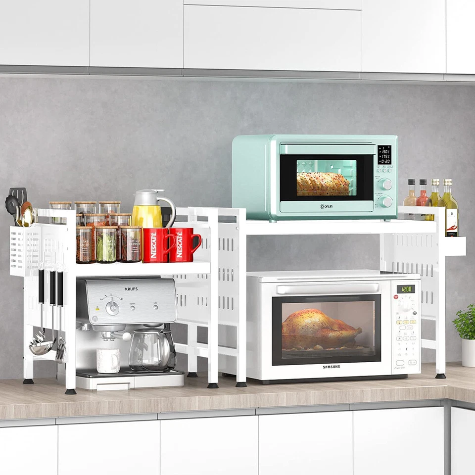 Scaffale Porta Microonde Bianco Allungabile Mensola Cucina Porta Utensili Spezie - Immagine 4 di 4