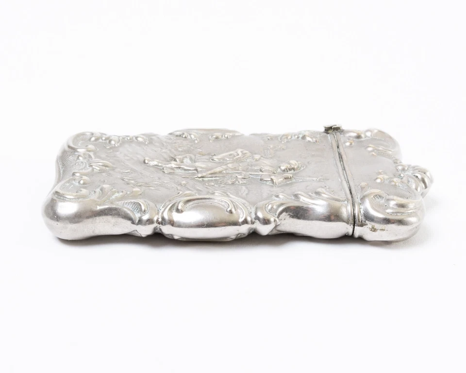 Antiguo estuche Vesta alemán de plata con armadura a caballo Foto 3 de 4