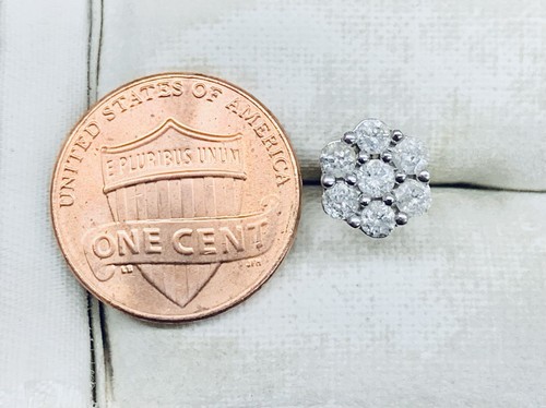 One Single 0.35Ct 10k White Gold Round Cut Diamond Flower Halo Star Stud Earring - Picture 3 of 6