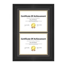 Document Frames with Mat Double for Two 8.5x11 Diplomas Solid Wood & Real Glass