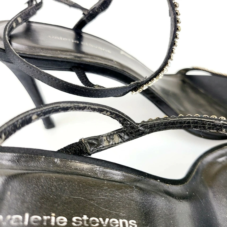 Valerie Stevens Shoes Leather 6.5 Sandal Black Slip On Ankle Strap Illusion — 第 2/4 张图片