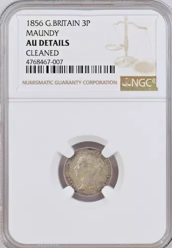1856 Great Britain 925 Silver 3 Pence NGC AU 3P Maundy Money Issue KM#730 Graded
