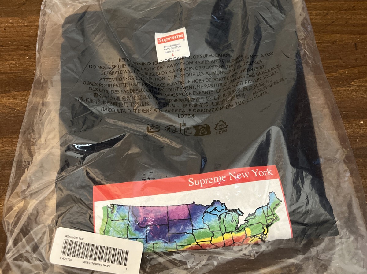 ★23AW WEEK7★Supreme Weather Tee SUPREME WEATHER TEE NAVY SIZE LARGE 100% AUTHENTIC) BRAND