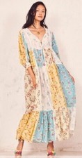 $375 NEW LoveShackFancy BEX DRESS Patchwork Floral Blue White Yellow Cotton XS