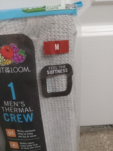 Fruit Of The Loom Mens Thermal Shirt Dual Defense Size Medium Gray Crew NEW - Picture 9 of 12