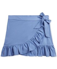 Polo Ralph Lauren Big Girls Ruffled Stretch Mesh Faux-Wrap Skort - Blue