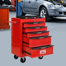 Rolling Metal Tool Chest W/5 Drawers 20" 5-Drawer Tool Chest Cabinet Red&Black