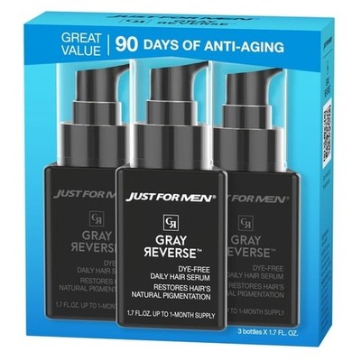 Just For Men Gray Reverse Hair Serum 1.7 fl oz 3-Pack Dye-Free Gray Care