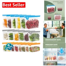 Eco-Friendly Stand Up Silicone Food Bags - Freezer and Microwave Safe, 20-Count