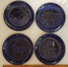 4 VTG LIDIA BARTH ART POTTERY BLUE PLATES, HAND PAINTED ANIMALS, TIHANY, HUNGARY — photo 1