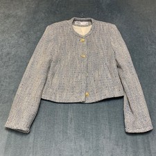 Zara giacca cropped donna grigio medio spina di pesce tweed girocollo streetwear