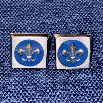 Silver & Blue Fluer-de-lis Cuff Links New Orleans Vintage