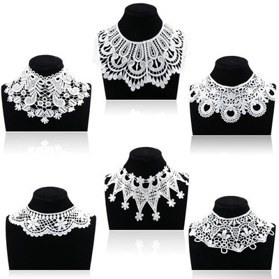 6 Pieces Lace Collar Women White Hollow Out Flower Lace Fabric Collar Clothes...